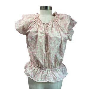 Philosophy Pink Floral Peasant Ruffle Blouse Cottagecore Size L